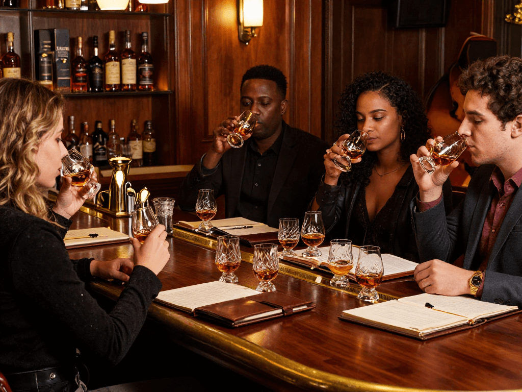 Enjoying Weller CYPB Bourbon in an elegant bar setting with friends