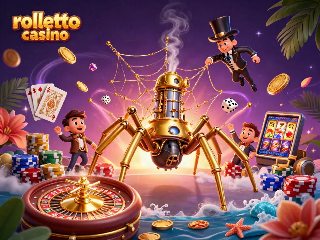 Experience thrilling gameplay at rolletto casino with captivating 3D visuals of golden webs and lucky spins.