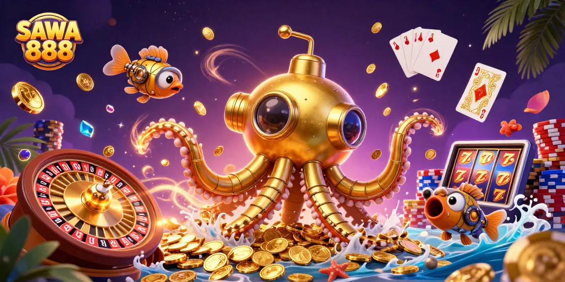 Experience thrilling wins with SAWA 888 - a vibrant casino scene filled with dynamic slot action and eager players.