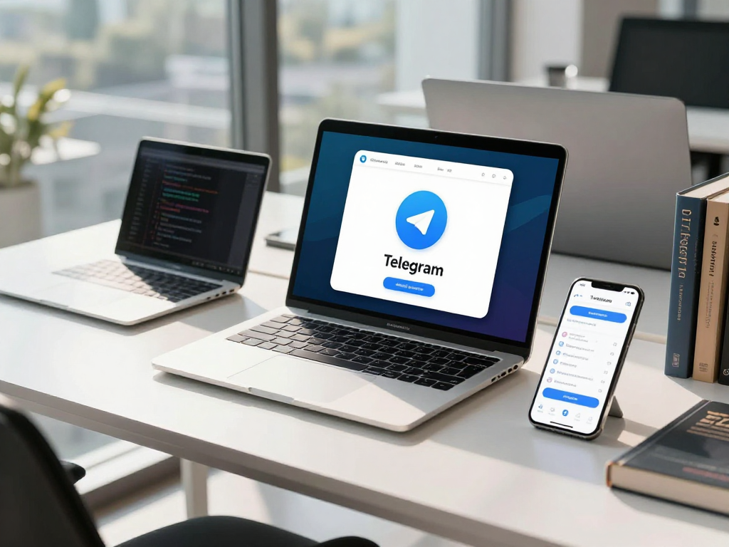在Telegram下载官网上下载Telegram应用程序的用户,展示现代科技办公环境。