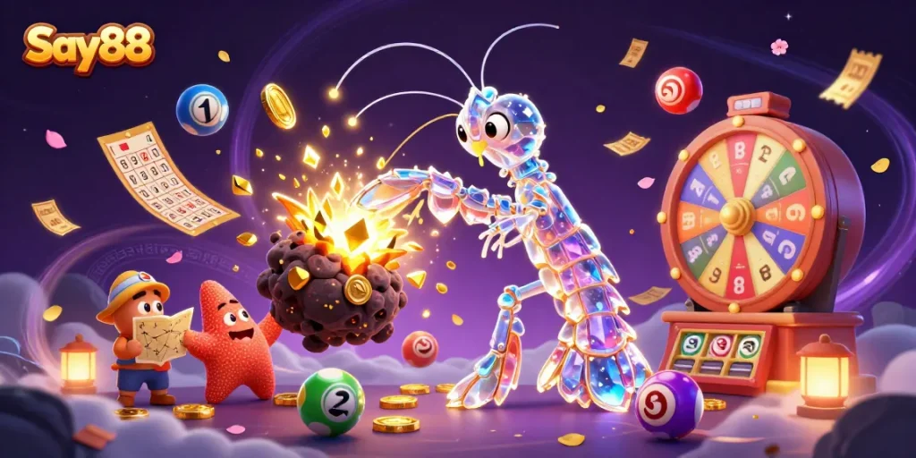 Engage with Say88's thrilling gaming universe as a cosmic samurai battles for treasure amidst a vibrant casino scene.
