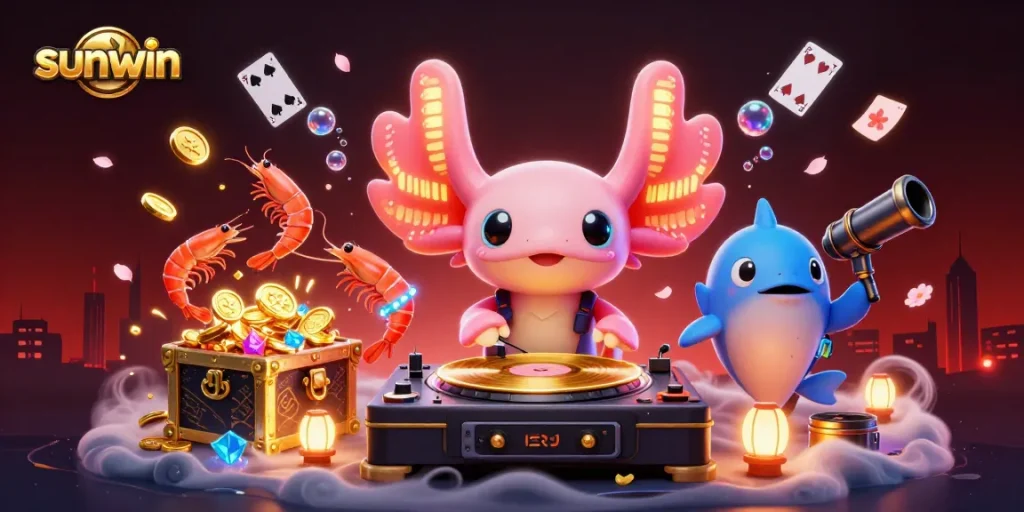 Engage in thrilling gameplay at sunwin with a vibrant underwater party featuring a DJ axolotl and dancing shrimp.